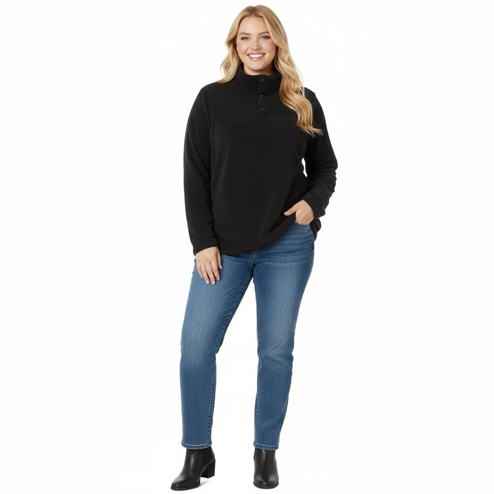 32 Degrees Pullover Womens Snap Arctic Fleece Black Warm Cozy